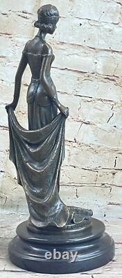 Original Français Art Déco Marron Patine Bronze Sculpture Dansant Flapper Fille