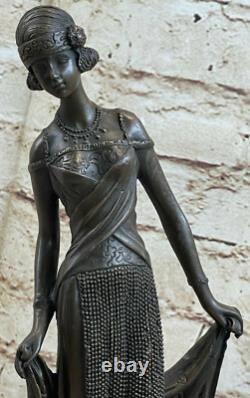 Original Français Art Déco Marron Patine Bronze Sculpture Dansant Flapper Fille