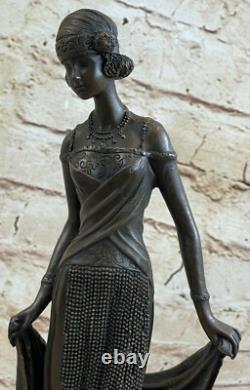 Original Français Art Déco Marron Patine Bronze Sculpture Dansant Flapper Fille