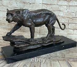 Ouest Art Déco Cuivre Bronze Marbre Réaliste Tigre Figurine Sculpture Statue