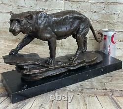 Ouest Art Déco Cuivre Bronze Marbre Réaliste Tigre Figurine Sculpture Statue