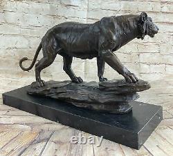 Ouest Art Déco Cuivre Bronze Marbre Réaliste Tigre Figurine Sculpture Statue