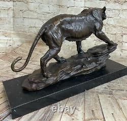 Ouest Art Déco Cuivre Bronze Marbre Réaliste Tigre Figurine Sculpture Statue