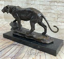 Ouest Art Déco Cuivre Bronze Marbre Réaliste Tigre Figurine Sculpture Statue