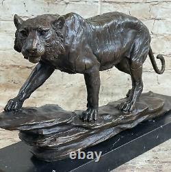 Ouest Art Déco Cuivre Bronze Marbre Réaliste Tigre Figurine Sculpture Statue