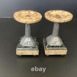 Paire De Cassolettes Art Deco France Marbre Bronze Décoratif Vide Poche 20's