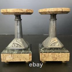 Paire De Cassolettes Art Deco France Marbre Bronze Décoratif Vide Poche 20's