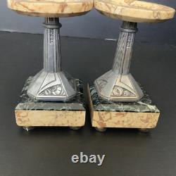 Paire De Cassolettes Art Deco France Marbre Bronze Décoratif Vide Poche 20's