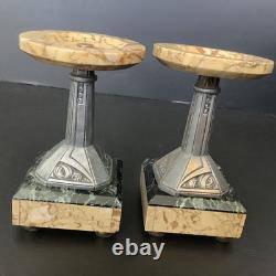 Paire De Cassolettes Art Deco France Marbre Bronze Décoratif Vide Poche 20's