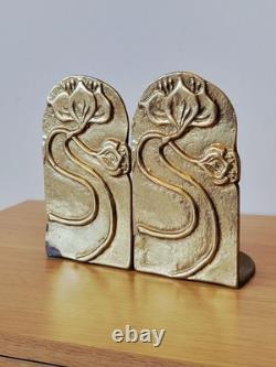 Paire De Serre Livres En Bronze Doré Art Nouveau