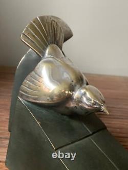 Paire De Serre Livres En Bronze Oiseaux Sur Un Toit D Henri Rischmann Art Deco