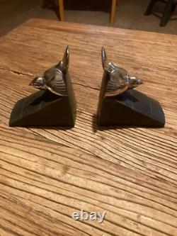 Paire De Serre Livres En Bronze Oiseaux Sur Un Toit D Henri Rischmann Art Deco