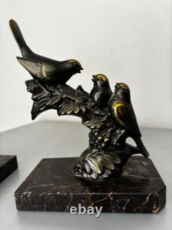 Paire Serre-Livres Oiseaux Régule signé Maurice Frécourt Éditeur Gallot Art Déco