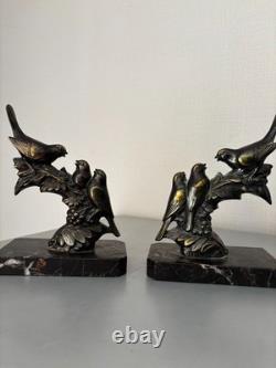 Paire Serre-Livres Oiseaux Régule signé Maurice Frécourt Éditeur Gallot Art Déco