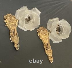Paire d'appliques décor Floral Bronze Doré Art Nouveau / Art Déco