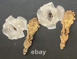 Paire d'appliques décor Floral Bronze Doré Art Nouveau / Art Déco