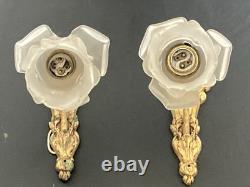 Paire d'appliques décor Floral Bronze Doré Art Nouveau / Art Déco