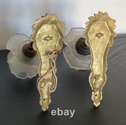 Paire d'appliques décor Floral Bronze Doré Art Nouveau / Art Déco