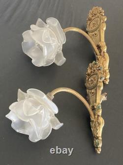 Paire d'appliques décor Floral Bronze Doré Art Nouveau / Art Déco