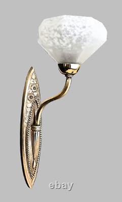 Paire d'appliques murales Art Deco verrerie de SCHNEIDER bronze France 1920s
