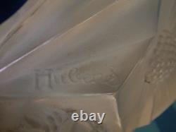 Paire de Lampe de bureau Art Déco en bronze tulipe en verre pressé signé Hubens