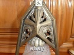 Paire de Lampe de bureau Art Déco en bronze tulipe en verre pressé signé Hubens