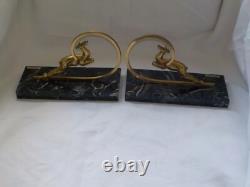 Paire de Serre-livres Gazelle en Bronze Art Déco