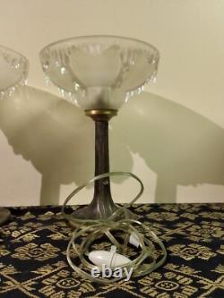 Paire de lampes de Chevet ART DECO BRONZE coupelles signée EZAN