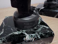 Paire de serre livres Art Déco Janle, Max Le Verrier en fonte d'art et marbre