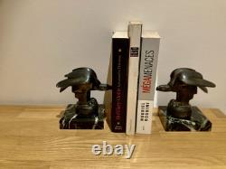 Paire de serre livres Art Déco Janle, Max Le Verrier en fonte d'art et marbre