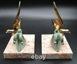 Paire de serre livres MOUETTES oiseaux art déco RÉGULE PATINE BRONZE