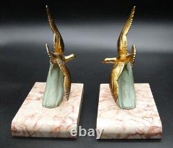 Paire de serre livres MOUETTES oiseaux art déco RÉGULE PATINE BRONZE