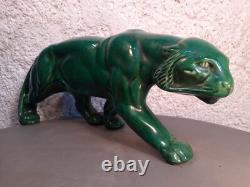 Panthere en Céramique Verte Art Déco Lion St Clément Statue Animalier Bronze