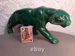 Panthere en Céramique Verte Art Déco Lion St Clément Statue Animalier Bronze