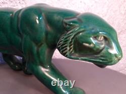 Panthere en Céramique Verte Art Déco Lion St Clément Statue Animalier Bronze