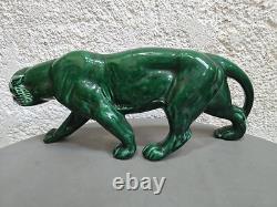Panthere en Céramique Verte Art Déco Lion St Clément Statue Animalier Bronze