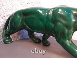 Panthere en Céramique Verte Art Déco Lion St Clément Statue Animalier Bronze