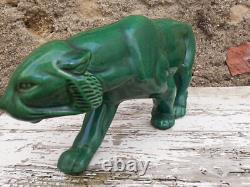 Panthere en Céramique Verte Art Déco Lion St Clément Statue Animalier Bronze