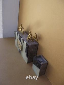 Pendule garniture complète signer VOLTAS en bronze marbre et onyx art deco