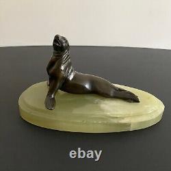 Phoque en bronze à patine chocolatée Art Déco 1930 socle en onyx M2602