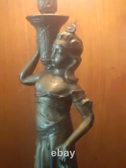 RARE LAMPE 1900 ART NOUVEAU DECO SIGNE CLEO FONTE d ART Patine BRONZE DORE EZAN