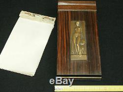 Rare Bloc Note En Bois De Macassar Original Art Deco 1925 Plaque Bronze P. Turin