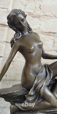 Rare Exquis Art Déco Bronze Chair Femelle Figurine Sur Marbre Base Solde