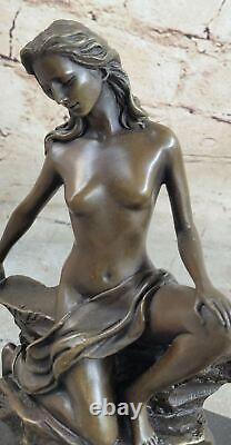 Rare Exquis Art Déco Bronze Chair Femelle Figurine Sur Marbre Base Solde