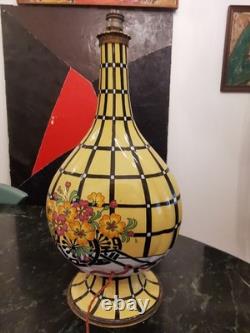 Rare Pied De Lampe ART DÉCO EN FAÏENCE HB Bronze
