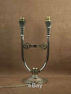 Rare Superbe Lampe Epoque Art Deco En Bronze Argenté Christofle