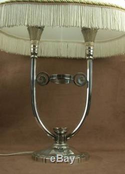 Rare Superbe Lampe Epoque Art Deco En Bronze Argenté Christofle