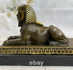 Rare Vintage Européenne Finery Art Déco Égyptien Bronze Sphinx Serre-Livre