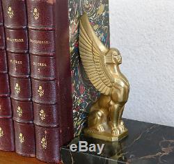 SPHINX, paire de serre-livres Frecourt, bronze doré et marbre, sphinx, FRECOURT