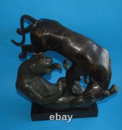 STATUE SCULPTURE EN BRONZE ANIMALIER panthers Panthères ART DECO bronze h 28cm